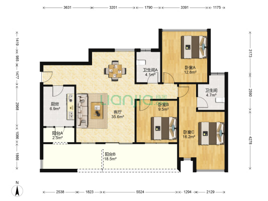运动技术学院职工住宅 3室1厅2卫 111平方