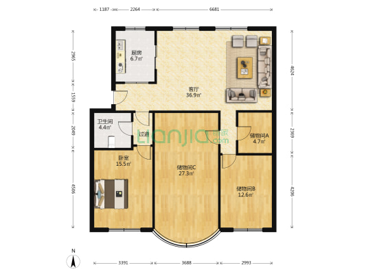 南街商住楼 1室1厅1卫 135平方