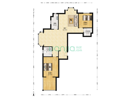 红大明珠 2室1厅2卫 136平方