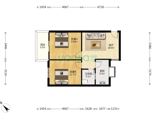 清风巷45-47号 2室1厅1卫 71平方