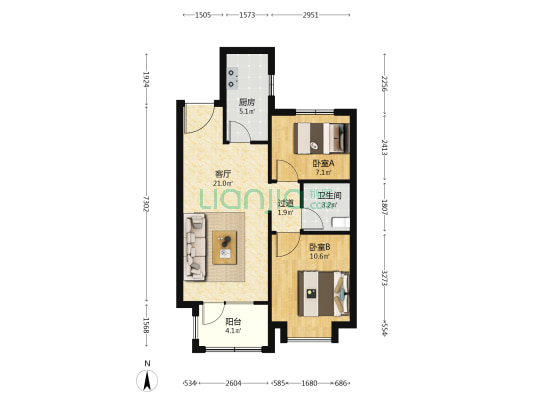 金融街·金悦府 2室1厅1卫 76平方