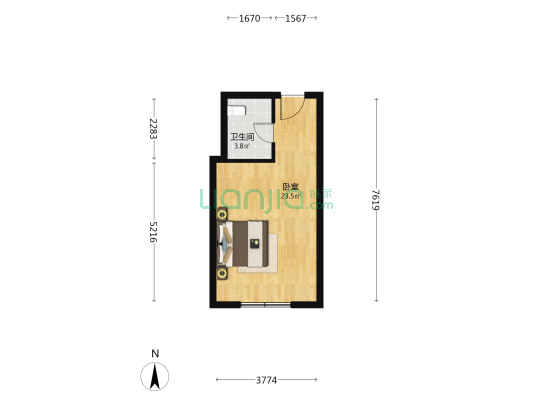 中山商务 1室0厅1卫 30平方