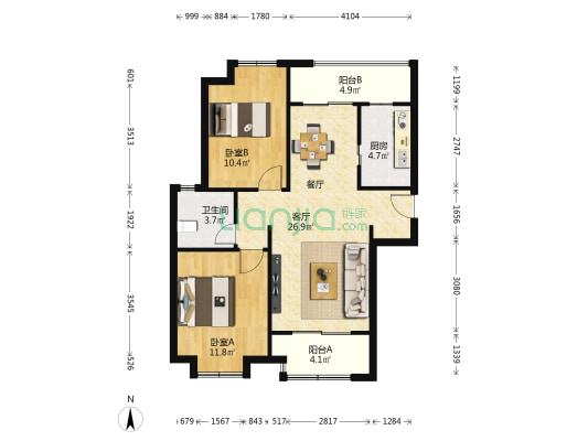 新城馥华里 2室1厅1卫 88平方