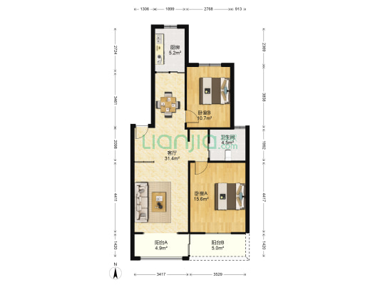 东恒翠园 2室1厅1卫 89平方