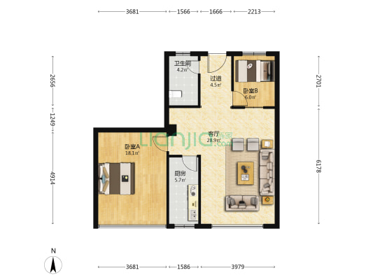 长城路399号 2室1厅1卫 96平方