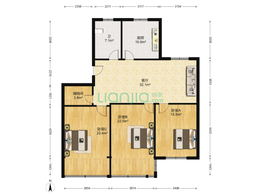 石牌三村 3室1厅1卫 137平方