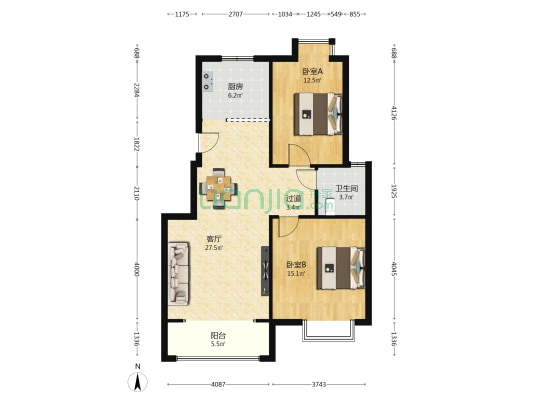 凤凰名苑 2室1厅1卫 91平方