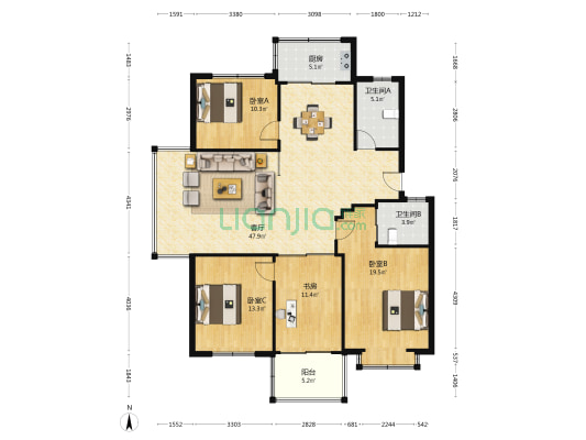 中央名府 4室1厅2卫 139平方