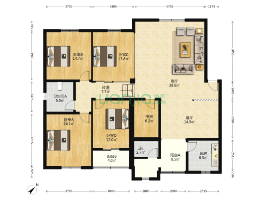 地税局家属区院落 5室2厅2卫 177平方