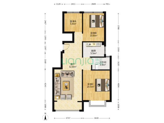 景瑞翰邻 3室1厅1卫 95平方