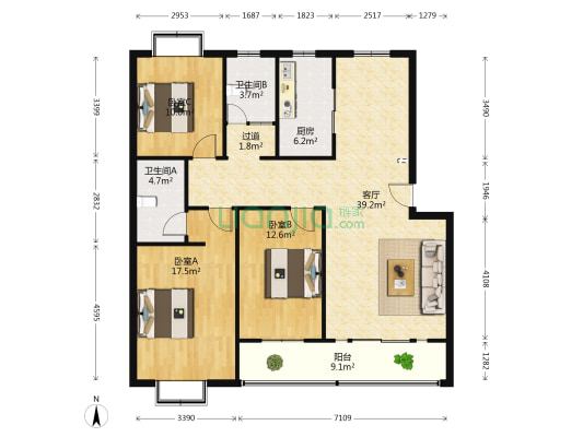 金盾佳苑 3室1厅2卫 130平方