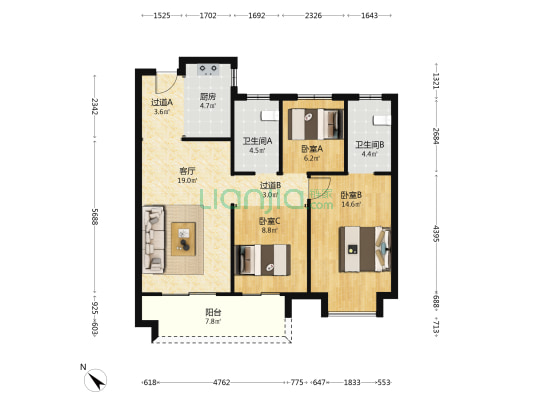 国铁印江澜 3室1厅2卫 109平方