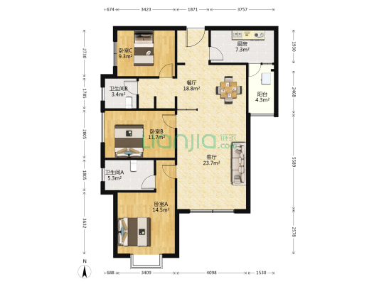 兰亭上锦 3室2厅2卫 115平方