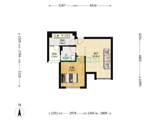 馨光嘉苑 1室1厅1卫 46平方