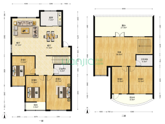 紫东苑北区 6室2厅2卫 216平方