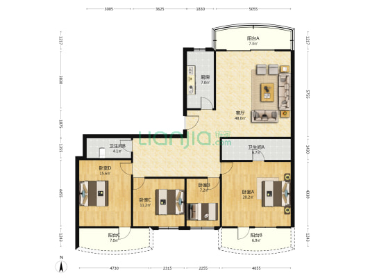 蓝宝大厦 4室1厅2卫 149平方