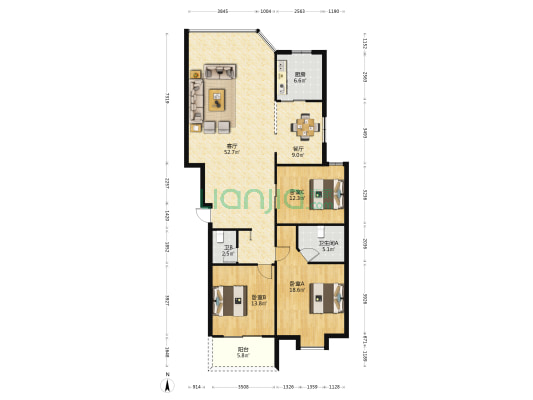 金色海岸 3室2厅2卫 147平方
