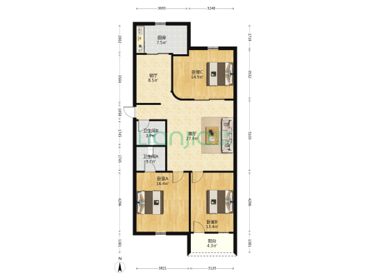 闽发综合楼 3室2厅2卫 129平方