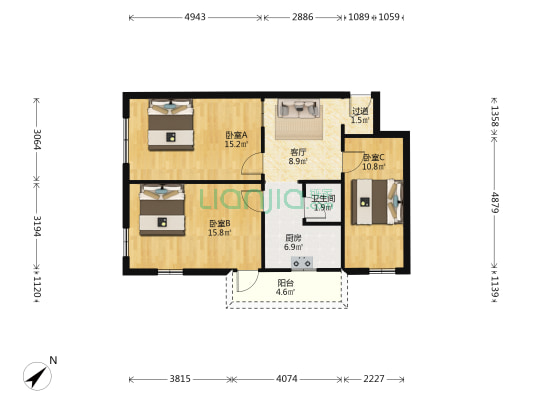 洞庭街133号 3室1厅1卫 81平方
