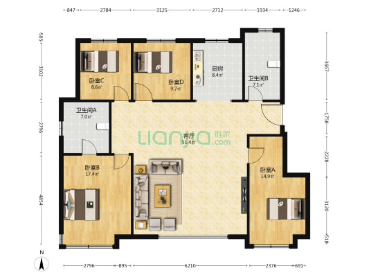 龙湖千山新屿 4室1厅2卫 143平方