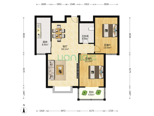 九方丽都 2室1厅1卫 103平方