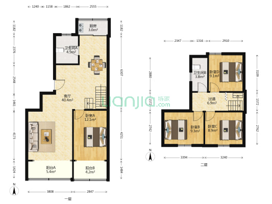 环宇轩小区 4室1厅2卫 83平方