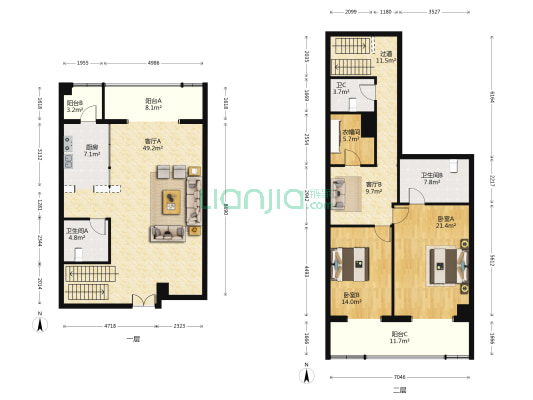 东直门内北小街2号院 2室2厅3卫 212平方