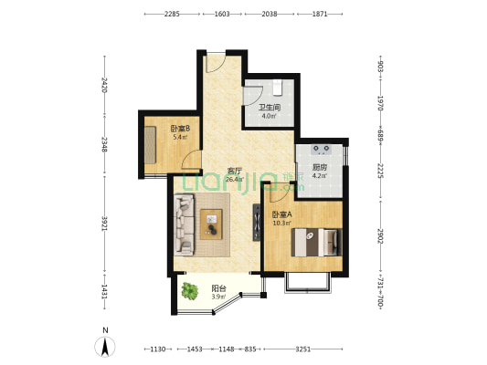 龙腾华城 2室1厅1卫 80平方
