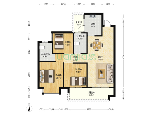 中国铁建铁建城御辰组团 3室1厅2卫 101平方