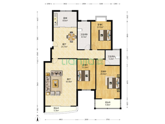 注协大厦 3室2厅2卫 170平方