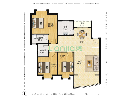 水云花都 3室1厅2卫 106平方