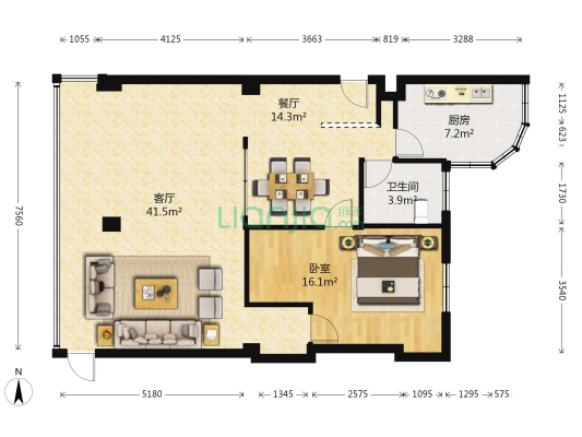 康乐大街 1室2厅1卫 96平方