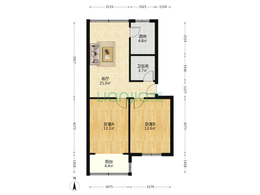 来凤路124号 2室1厅1卫 70平方