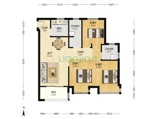 欣君府 3室1厅2卫 108平方