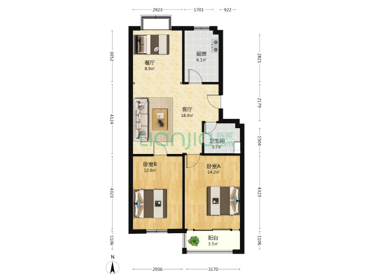 仁和梅苑二期 2室2厅1卫 88平方