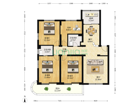 柳市三医宿舍 4室2厅2卫 125平方
