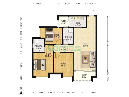 佳兆业滨江新城江城时光 2室1厅2卫 94平方