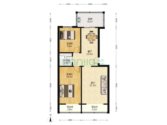 陕西省新闻出版局家属院 2室2厅1卫 73平方