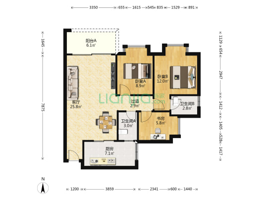 顺枫华庭 3室1厅2卫 90平方