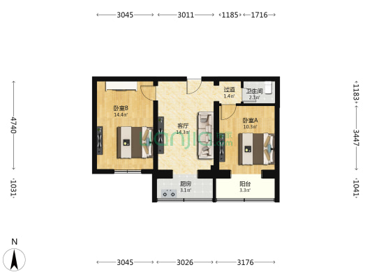 德胜里西街3号院 2室1厅1卫 64平方