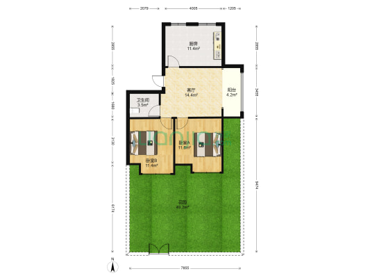 民生天都星城北区 2室1厅1卫 68平方