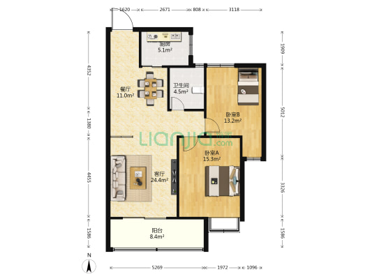 博能瀚林院 2室2厅1卫 100平方