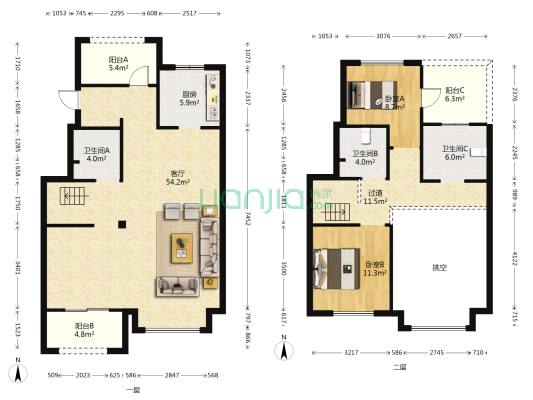 万科君望 2室1厅3卫 143平方