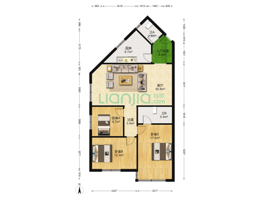 茶亭南路 3室1厅2卫 116平方