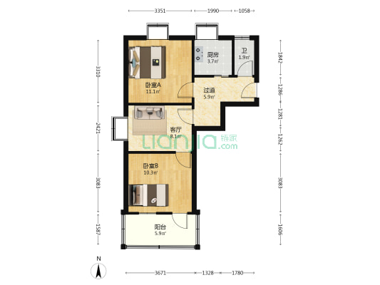 烈士山东路6号 2室1厅1卫 56平方