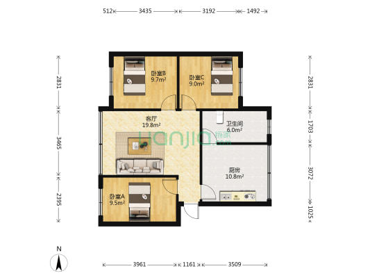 豆腐营村五华财政局 3室1厅1卫 80平方