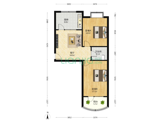 日化福利厂宿舍 2室1厅1卫 78平方