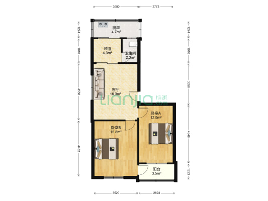 工行宿舍 2室1厅1卫 75平方