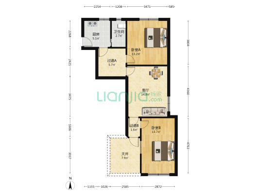 北门路 2室1厅1卫 64平方