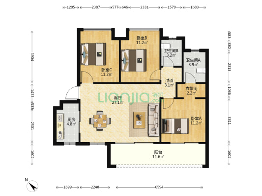海伦堡海伦源筑 3室1厅2卫 109平方